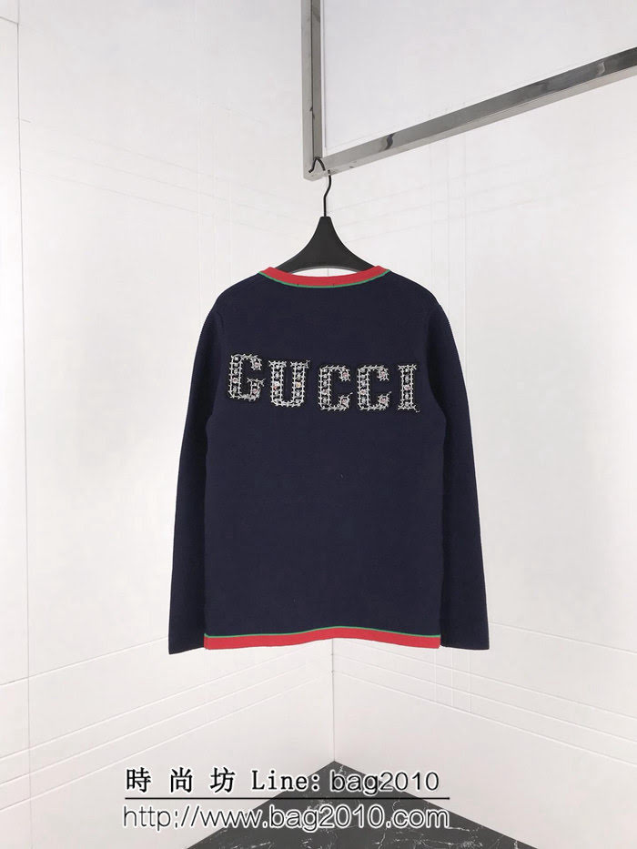 GUCCI古馳 18ss秋冬新款 NY洋基隊logo貼飾羊毛夾克 背後Gucci刺繡字母釘珠 情侶款 ydi2005